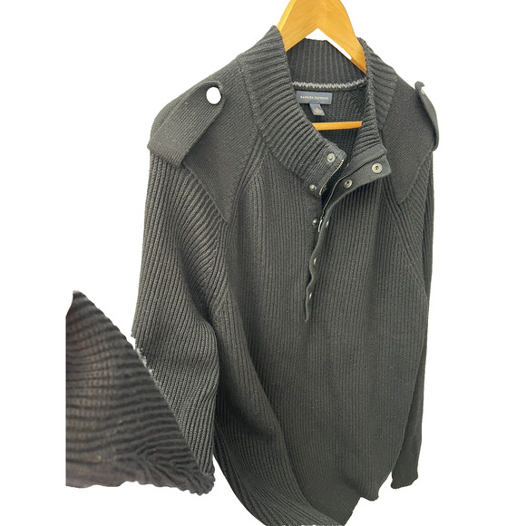 Banana Republic Mens Black Size XL 1/4 Snap Zip Sweater 100% Wool Ribbed Soft - Picture 12 of 12